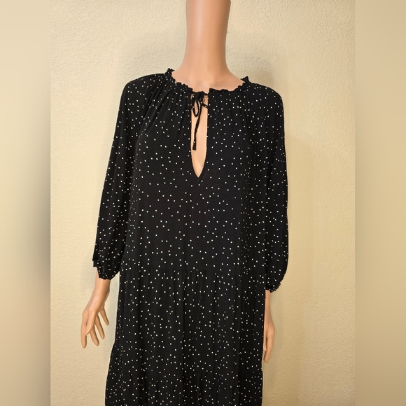 H&M Black Polka Dot Spotted Dress Xl Black Long Sleeve V Neck - Picture 5 of 13
